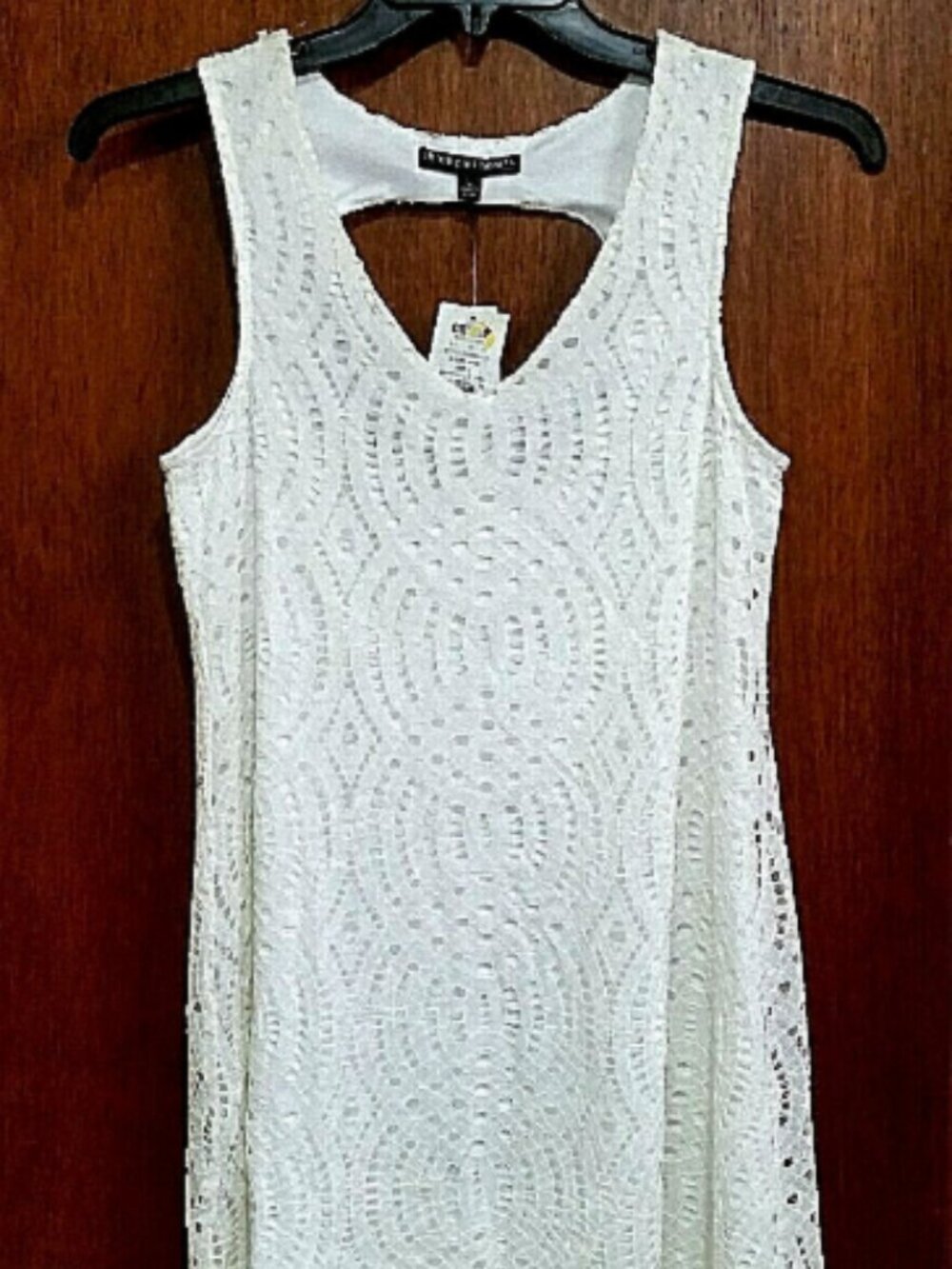 Three Pink Hearts White Open Back Dress Lace Overlay Women's Large ~ Knee Length